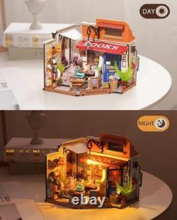Rolife DIY Wooden Dollhouse Miniature Bookstore with LED Kit Building Model Gift