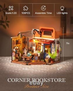 Rolife DIY Wooden Dollhouse Miniature Bookstore with LED Kit Building Model Gift