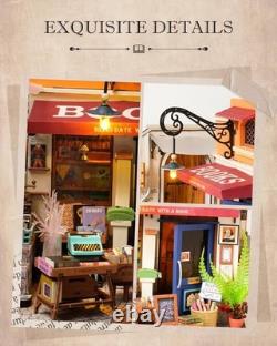 Rolife DIY Wooden Dollhouse Miniature Bookstore with LED Kit Building Model Gift
