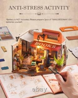 Rolife DIY Wooden Dollhouse Miniature Bookstore with LED Kit Building Model Gift