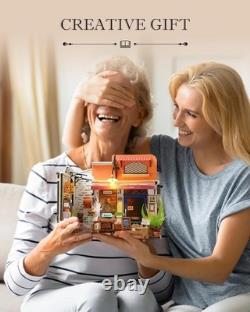 Rolife DIY Wooden Dollhouse Miniature Bookstore with LED Kit Building Model Gift