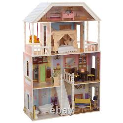 Savannah Wooden Dollhouse, over 4 feet Tall with Porch Swing and 14 Accessories