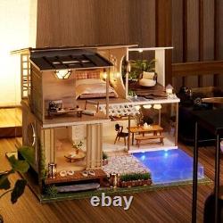 Spilay 1/24 Miniature Dollhouse Handmade Kit Set for Beginners + LED Light