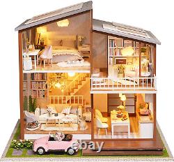 Spilay DIY Dollhouse Miniature with Wooden Furniture, Diy Dollhouse Kit Large Vil