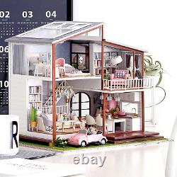 Spilay DIY Dollhouse Miniature with Wooden Furniture, Diy Dollhouse Kit Large Vil