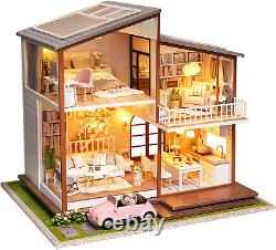 Spilay DIY Dollhouse Miniature with Wooden Furniture, Diy Dollhouse Kit Large Vil