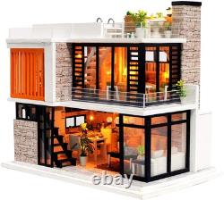 Spilay Dollhouse Miniature with Furniture, DIY Kit Mini Modern Villa Model with