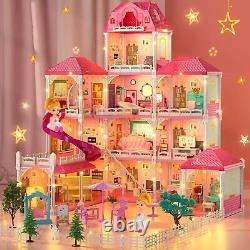 TEMI Doll House Dreamhouse for Girls 4-Story 12 Rooms Playhouse with 2 Dolls