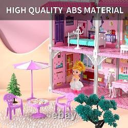 TEMI Doll House Dreamhouse for Girls 4-Story 12 Rooms Playhouse with 2 Dolls