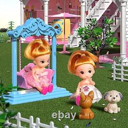 TEMI Doll House Dreamhouse for Girls 4-Story 12 Rooms Playhouse with 2 Dolls