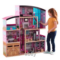 Tall Large Wooden Mansion Dollhouse with Lights & Sounds Kids Children's Toys Pink