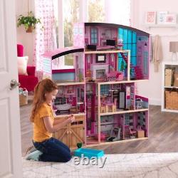 Tall Large Wooden Mansion Dollhouse with Lights & Sounds Kids Children's Toys Pink