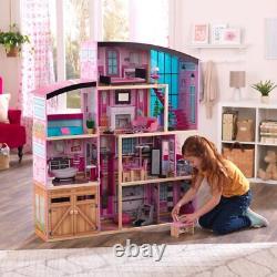 Tall Large Wooden Mansion Dollhouse with Lights & Sounds Kids Children's Toys Pink