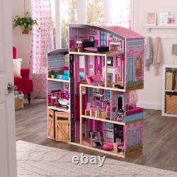 Tall Large Wooden Mansion Dollhouse with Lights & Sounds Kids Children's Toys Pink