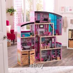 Tall Large Wooden Mansion Dollhouse with Lights & Sounds Kids Children's Toys Pink