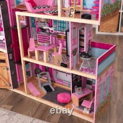 Tall Large Wooden Mansion Dollhouse with Lights & Sounds Kids Children's Toys Pink