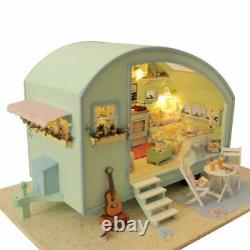 Tiny DIY Doll House Wooden Miniature House on wheels Furniture Kit Toy