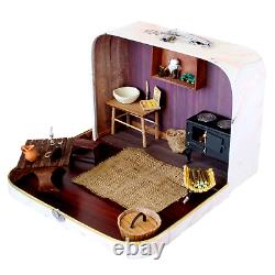 Travel dollhouse suitcase furniture rustic retro room. 112 scale table wash bow