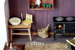 Travel dollhouse suitcase furniture rustic retro room. 112 scale table wash bow