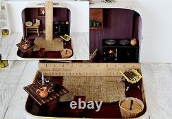 Travel dollhouse suitcase furniture rustic retro room. 112 scale table wash bow