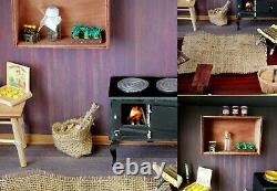 Travel dollhouse suitcase furniture rustic retro room. 112 scale table wash bow