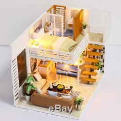 US Toy Dollhouse Miniature Furniture DIY Kit Wood Cottage LED Christmas Gift USA