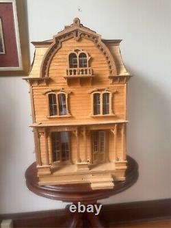 Unfinished Victorian Wooden Dollhouse DIY Kit with Complete Miniature Furniture Se