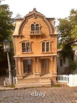 Unfinished Victorian Wooden Dollhouse DIY Kit with Complete Miniature Furniture Se