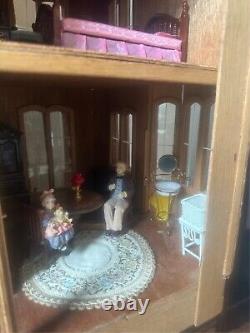 Unfinished Victorian Wooden Dollhouse DIY Kit with Complete Miniature Furniture Se