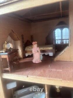 Unfinished Victorian Wooden Dollhouse DIY Kit with Complete Miniature Furniture Se