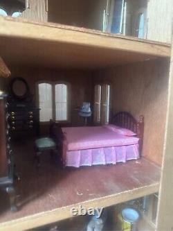 Unfinished Victorian Wooden Dollhouse DIY Kit with Complete Miniature Furniture Se