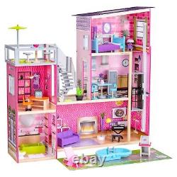 Uptown Wooden Modern Dollhouse with Lights and Sounds, Pool and 36 Access