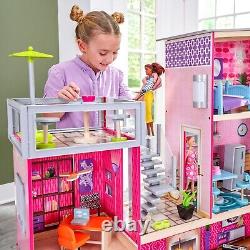 Uptown Wooden Modern Dollhouse with Lights and Sounds, Pool and 36 Access
