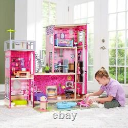 Uptown Wooden Modern Dollhouse with Lights and Sounds, Pool and 36 Access