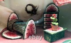 VTG OOAK 148 Watermelon-Themed Bedroom Scene in Acrylic Case- artisan created