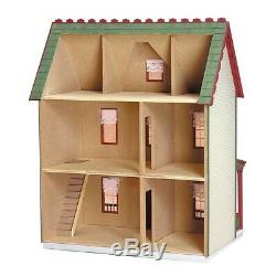 Vermont Farmhouse Jr. Dollhouse Kit Unfinished Wood Doll House Replica Wooden