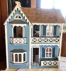 Vintage Antique Blue Wood Wooden Victorian Handmade Dollhouse Cottage 24 Tall