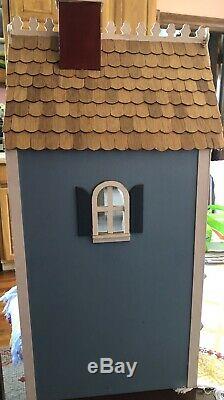 Vintage Antique Blue Wood Wooden Victorian Handmade Dollhouse Cottage 24 Tall