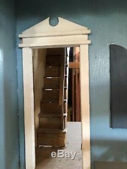 Vintage Antique Blue Wood Wooden Victorian Handmade Dollhouse Cottage 24 Tall