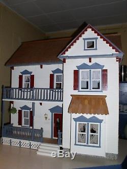 Vintage Beautiful Victorian Wooden Dollhouse Assembled 8 Rooms Fully Furnished