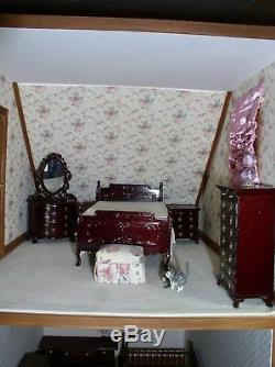 Vintage Beautiful Victorian Wooden Dollhouse Assembled 8 Rooms Fully Furnished