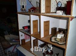 Vintage Beautiful Victorian Wooden Dollhouse Assembled 8 Rooms Fully Furnished