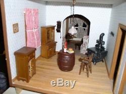 Vintage Beautiful Victorian Wooden Dollhouse Assembled 8 Rooms Fully Furnished