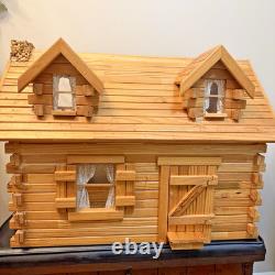 Vintage DuraCraft Pioneer Assembled Log Cabin Dollhouse FULL of Furniture