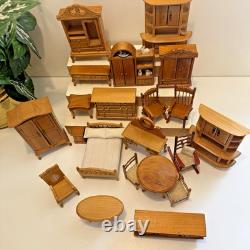 Vintage DuraCraft Pioneer Assembled Log Cabin Dollhouse FULL of Furniture