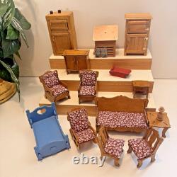 Vintage DuraCraft Pioneer Assembled Log Cabin Dollhouse FULL of Furniture