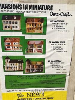 Vintage Dura Craft Colonial Dollhouse Wood Kit Mansion in Miniature CH300 NOS