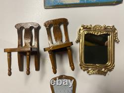 Vintage Lot Doll House Miniatures Chairs Mirror and House Wiring Kit
