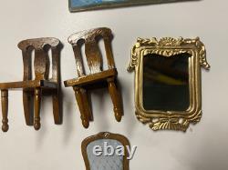 Vintage Lot Doll House Miniatures Chairs Mirror and House Wiring Kit
