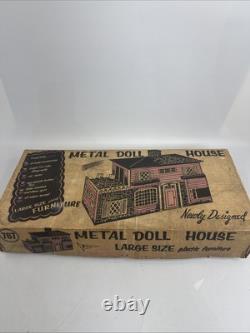 Vintage Superior Tin Litho Doll House 2 Story 25 Wide x 16 Tall
